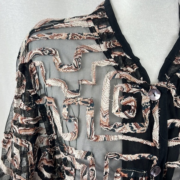Tantrums Vintage Sheer Geometric Print Long Sleeve Button Up Blouse Top Size 1X - Picture 5 of 11